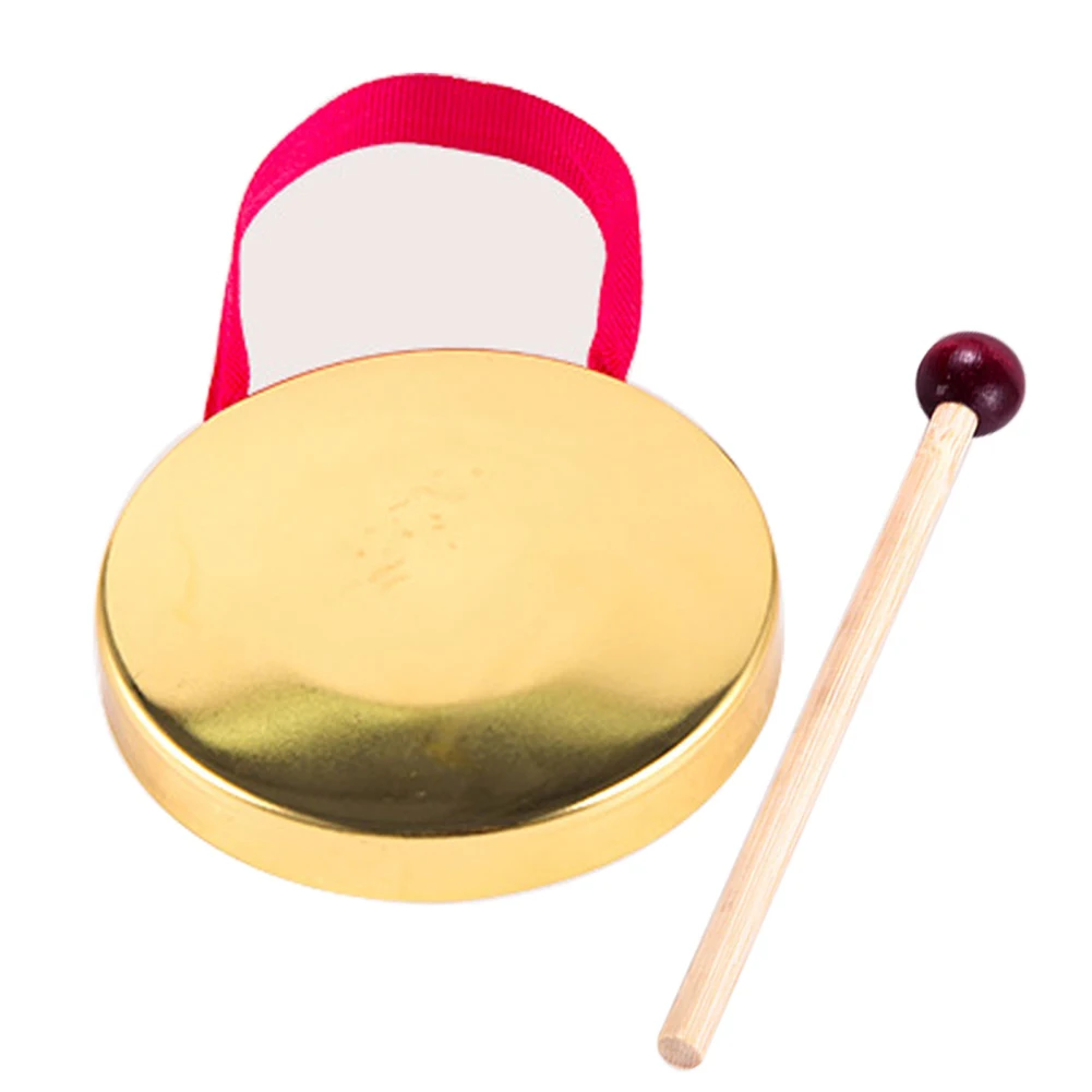 1 Set Hand Gong With Wooden Stick Copper Gongs Children Toy Traditional Chinese Folk Percussion Musical Instrument