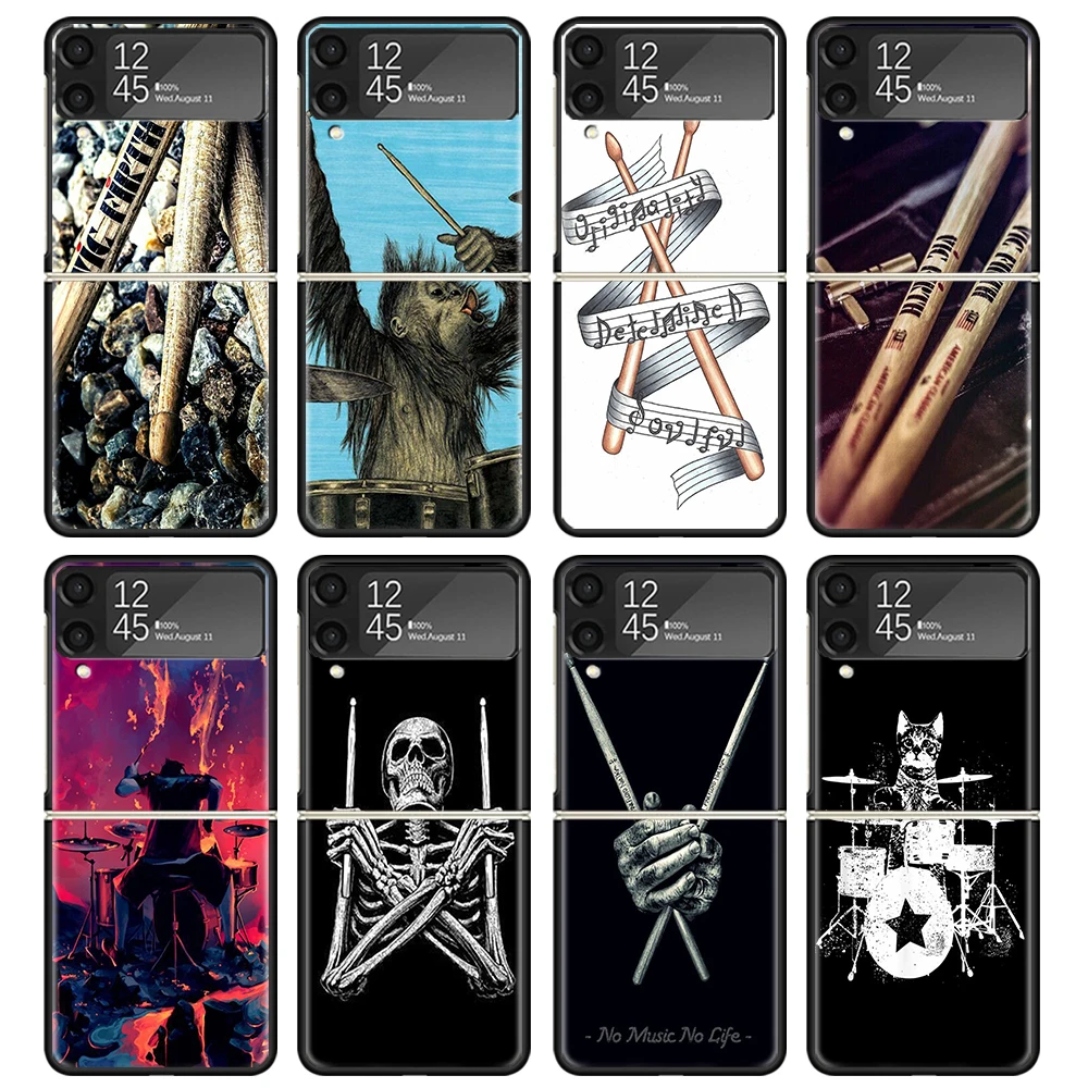 Musical Instrument Drum Rock Black Phone Case For Samsung ZFlip6 ZFlip5 ZFlip4 ZFlip3 5G Hard Protective Galaxy Z Flip 3 4 5 6 C