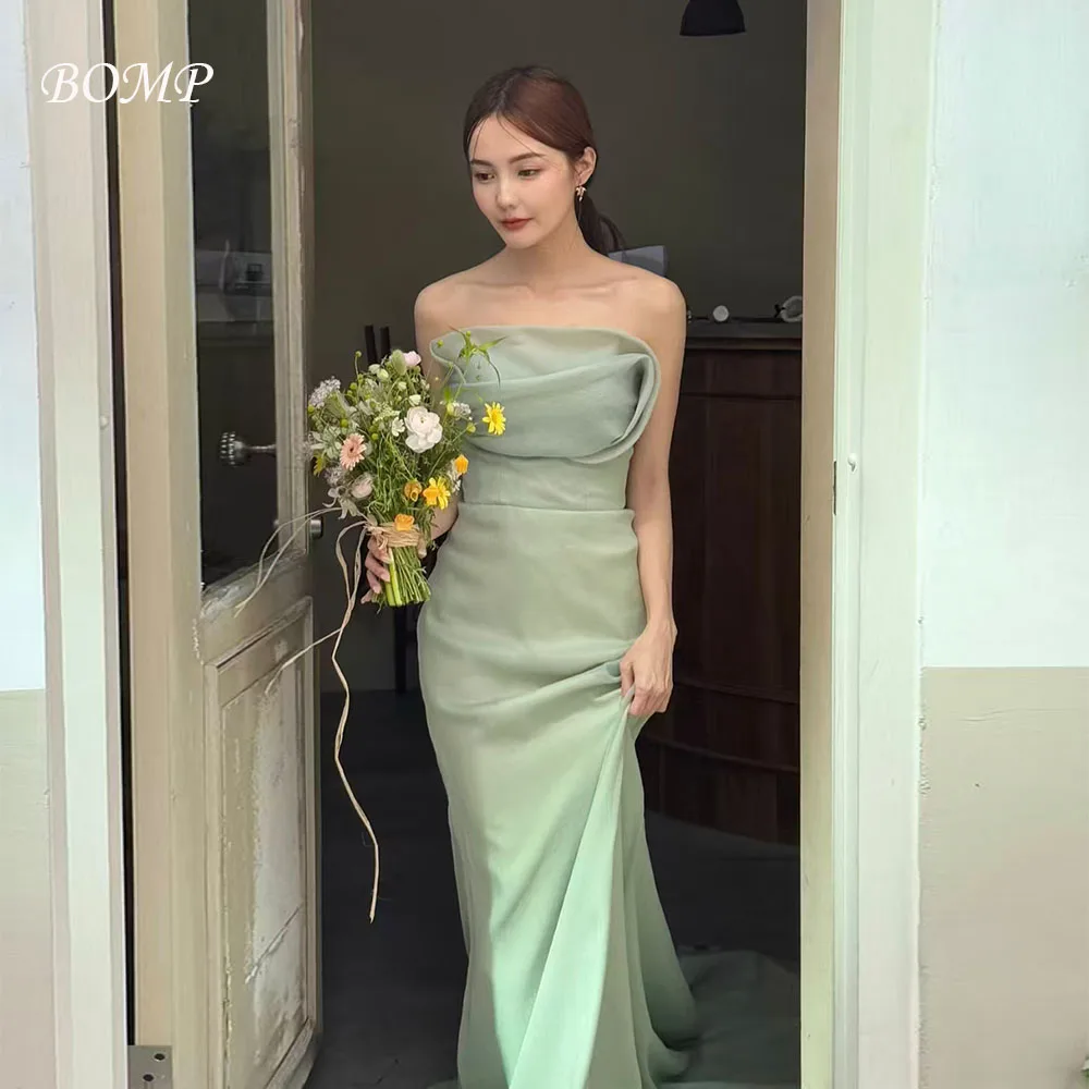 

BOMP Elegant Green Wedding Party Dress Sweetheart Sweep Train Evening Dresses Korea Photo Shoot Bridal Gown Custom 웨딩드레스