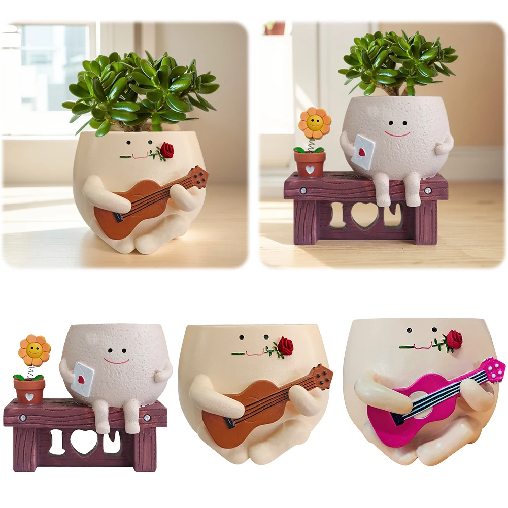 Funny Plant Pot Resin Unique Cute Head Flower Planter Unique Sit Long Chair Succulent Pots for Indoor Outdoor Plants