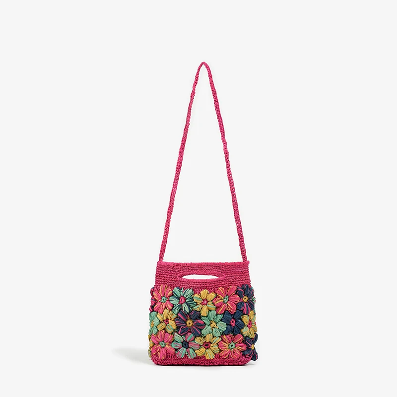 BEAUTODAY Woven Bags Women Raffia Mixed Color Colorful Flower Decoration Top-Handle Shoulder Bags Ladies Bags Handmade 62180