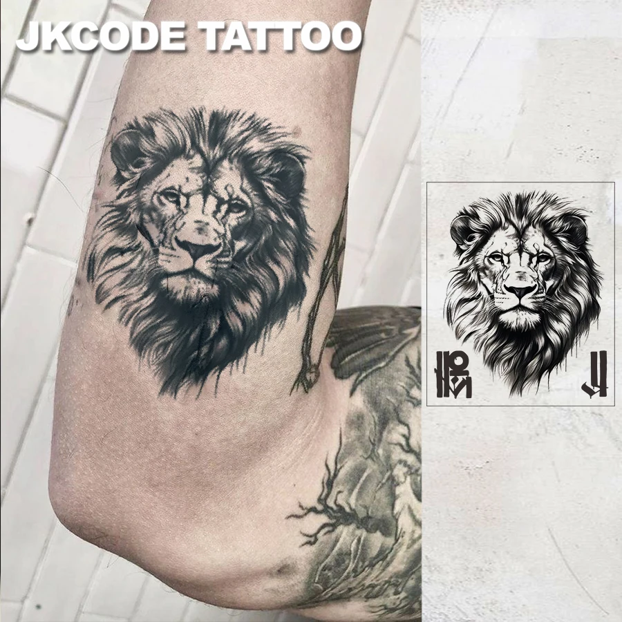 Waterproof Design Semi-Permanent Tattoos, Sketch of a Lion Pattern - Dual-Use Temporary Tattoos for Men on Neck, Hands, and Fingers, Lasting for 15 Days