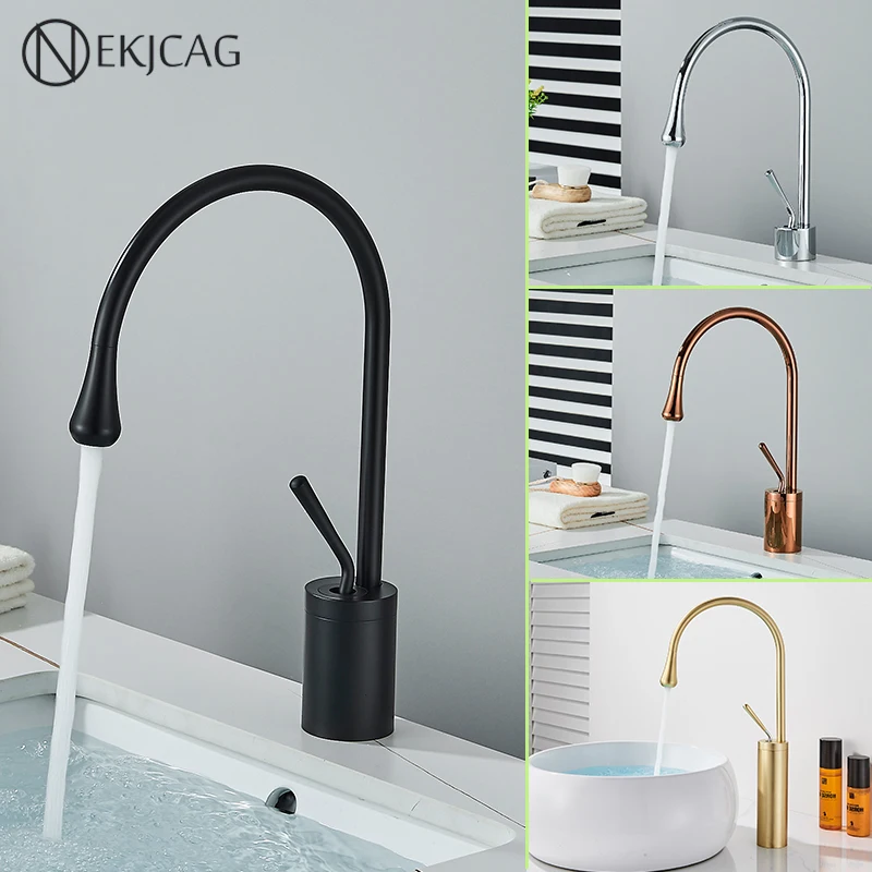 

Matte Black Bathroom Basin Faucet High/Medium/Short Style Hot And Cold Mixer 360 Rotating Deck Mounted Sink Tap Brass Crane