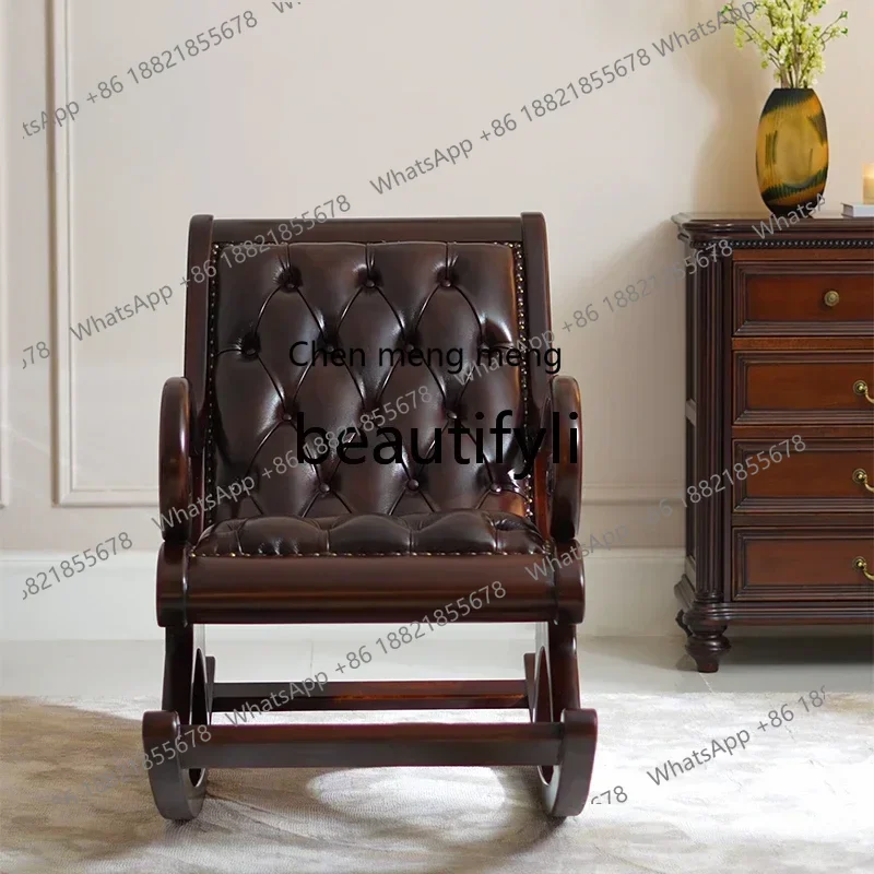 

B7304 American sofa chair solid wood rocking chair leather adult recliner lazy sofa rocking chair home leisure