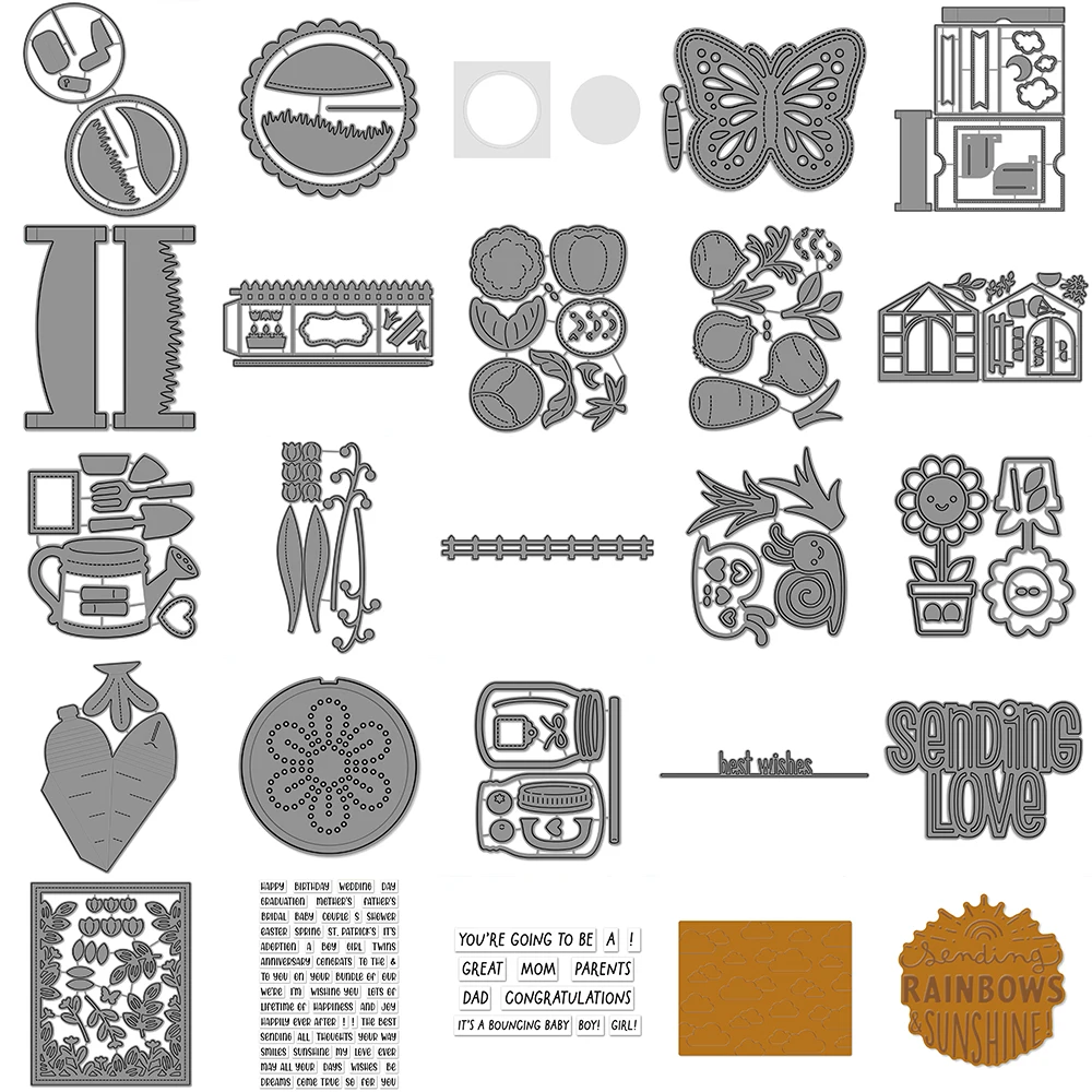 

Sunflower Butterfly Snail Floral Mixed Creature Metal Cutting Dies Sunshine Clouds Hot Foil Plate Clear Stamps for DIY Cards