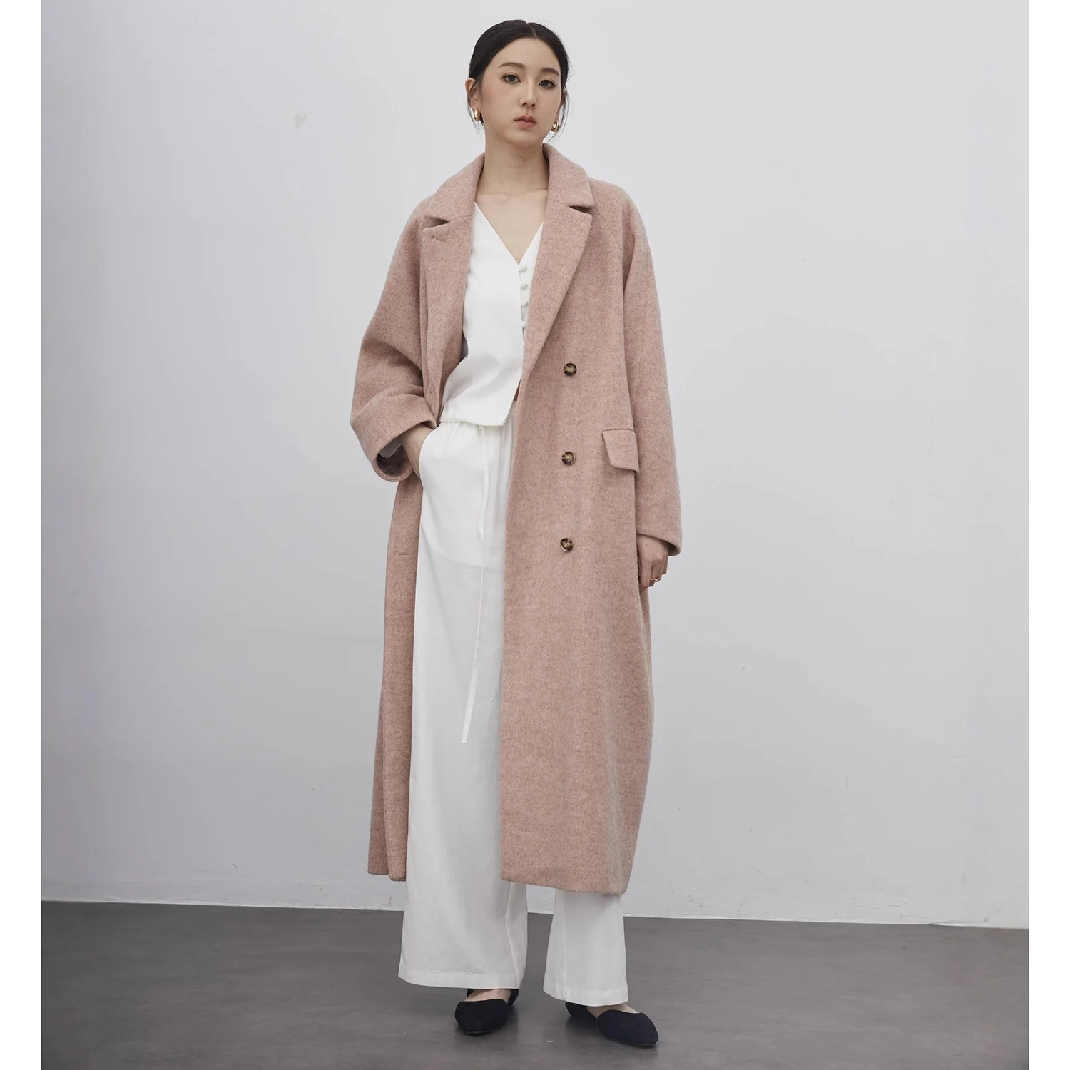 Blazer Longo Feminino Allingentle em Lã Rosa, Jaqueta de Dois Botões para Festa de Coquetel e Looks Diários Personalizados