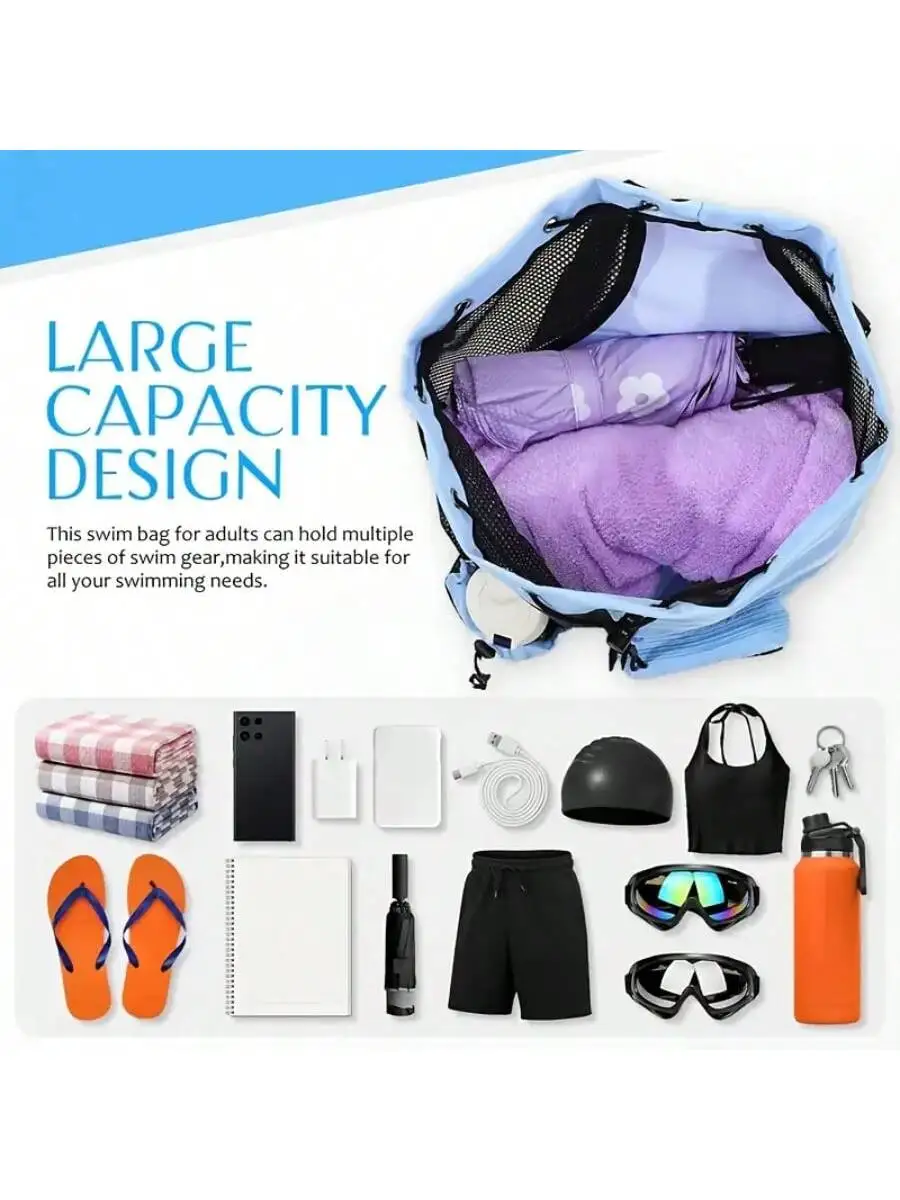 Swimming Bag Mesh Drawstring Backpack with Wet Bag, High Quality Beach Shoulder Bag for Outdoor Activities and Gym Use