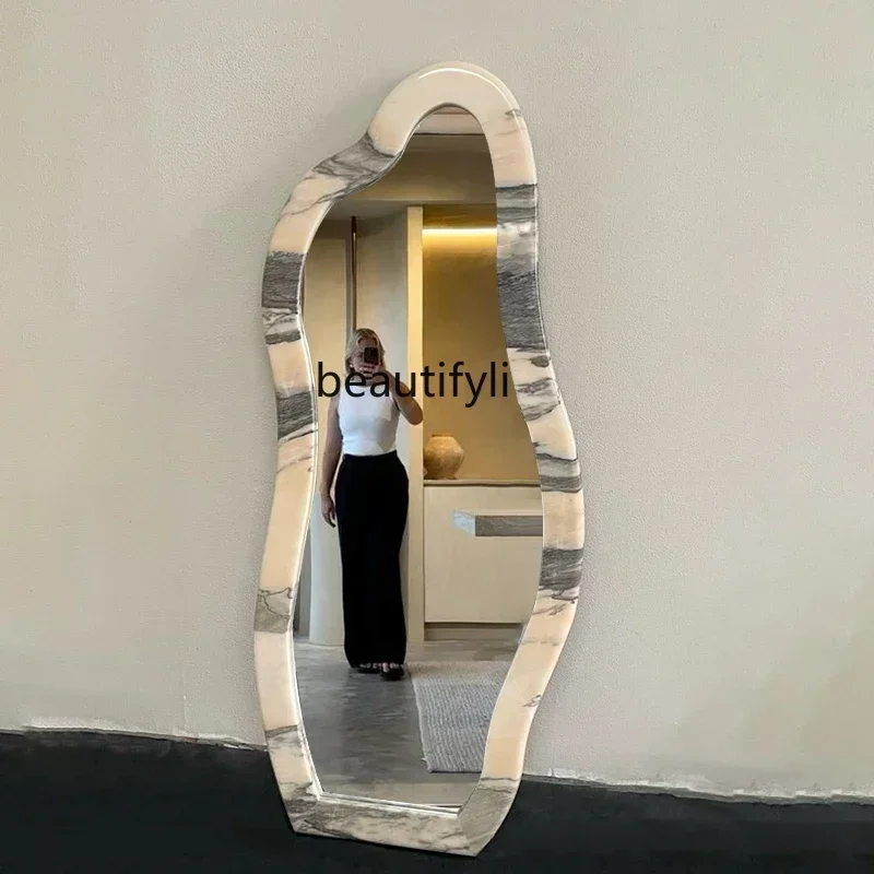 

Full body mirror Irregular full-length mirror European light luxury household marble frame floor mirror