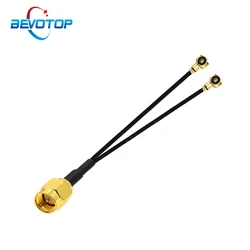 1PCS SMA Male Plug to Dual 4 4 Female  U.fl Splitter Y Type Cable RF1.13 Pigtail RF Coax Extension Jumper 15CM 6