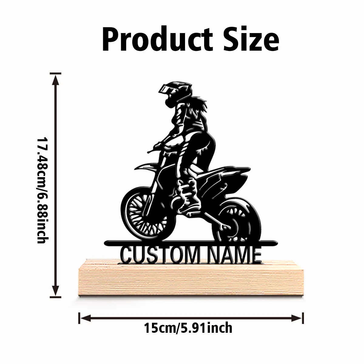 1pc Creative Motorcycle Girl Customizable Text Tin Statue Art Crafts With Wood Base With Wood Base For Home Desk Decor view 5