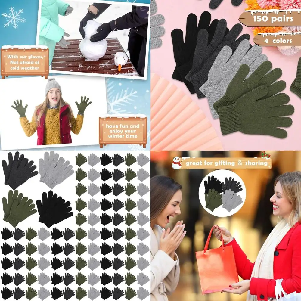 

Suhine, 150 пар зимних перчаток, объемные зимние вязаные теплые перчатки для мужчин и женщин, бездомные люди, подарок на Рождество