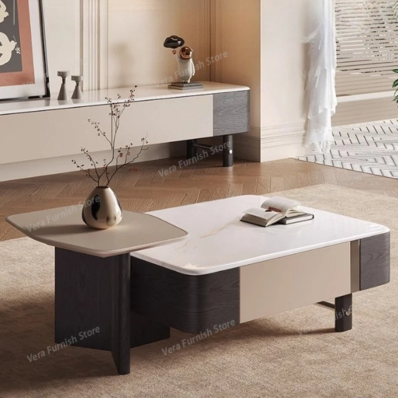 

Italian Minimalist Coffee Tables Nordic Cream-Style Living Room Coffee Table with Drawers Creative High-End Home Furniture FYCT
