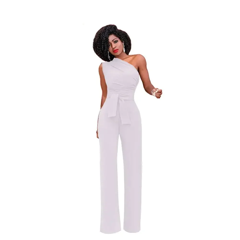 Women\'s S-2XL size Sleeveless asymmetrical hot selling casual jumpsuit wide leg pants trendy design showcasing personal charm