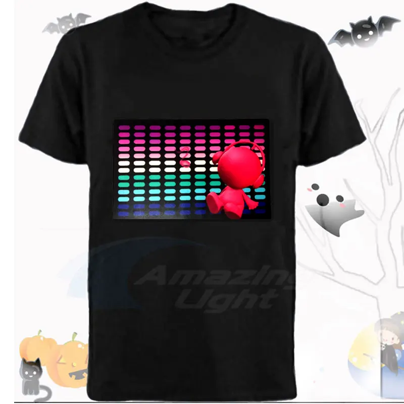 Music Carnival Party Led Guitar Logo Light Up El Panel T-shiert  Sound Activated Flashing El Panel T-shirt