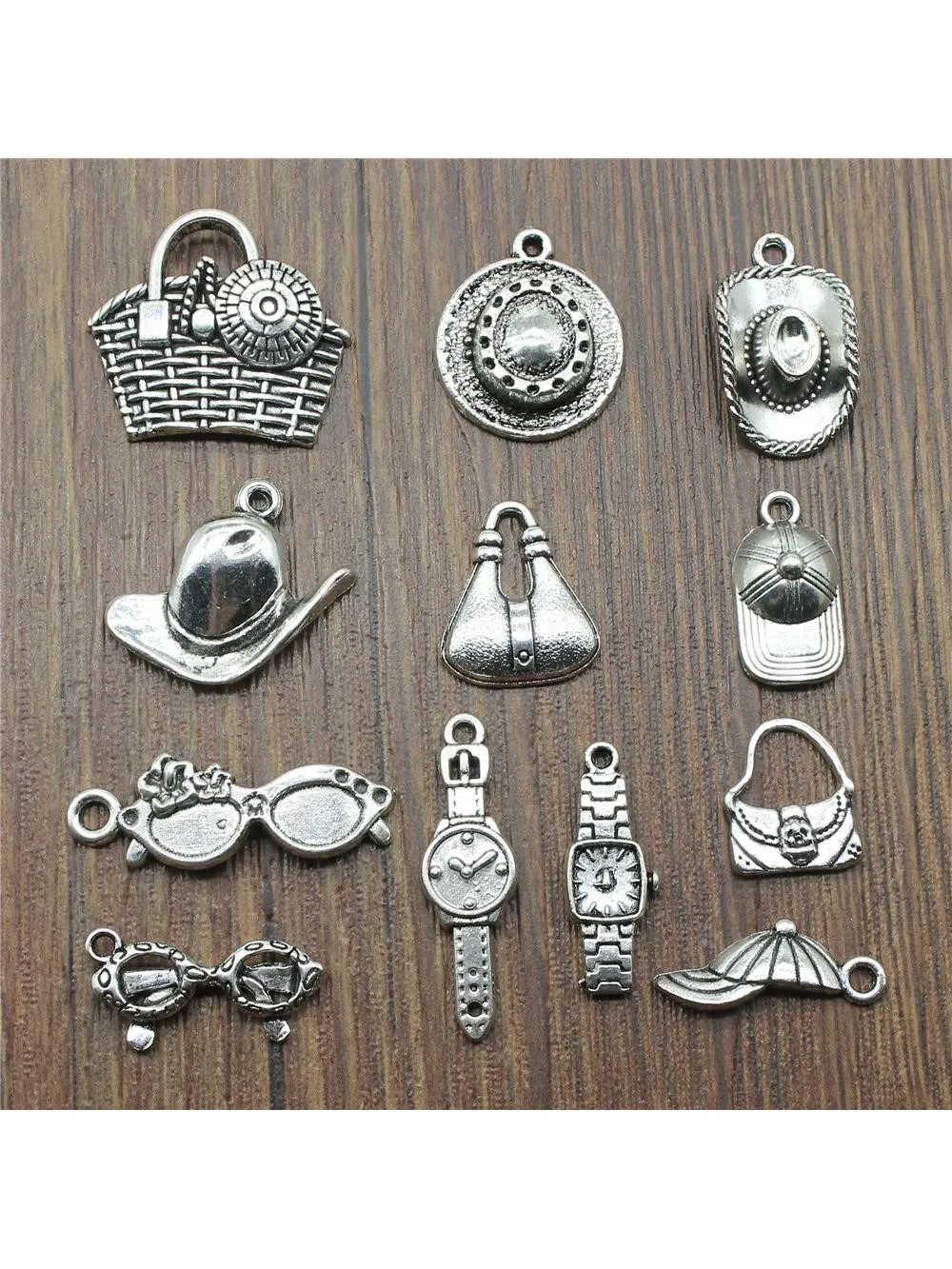20 sztuk / partia kapelusz Charms okulary przeciwsłoneczne Charms tworzenie biżuterii zegarek Charms do tworzenia bransoletek antyczny kolor srebrny — zdjęcie 2