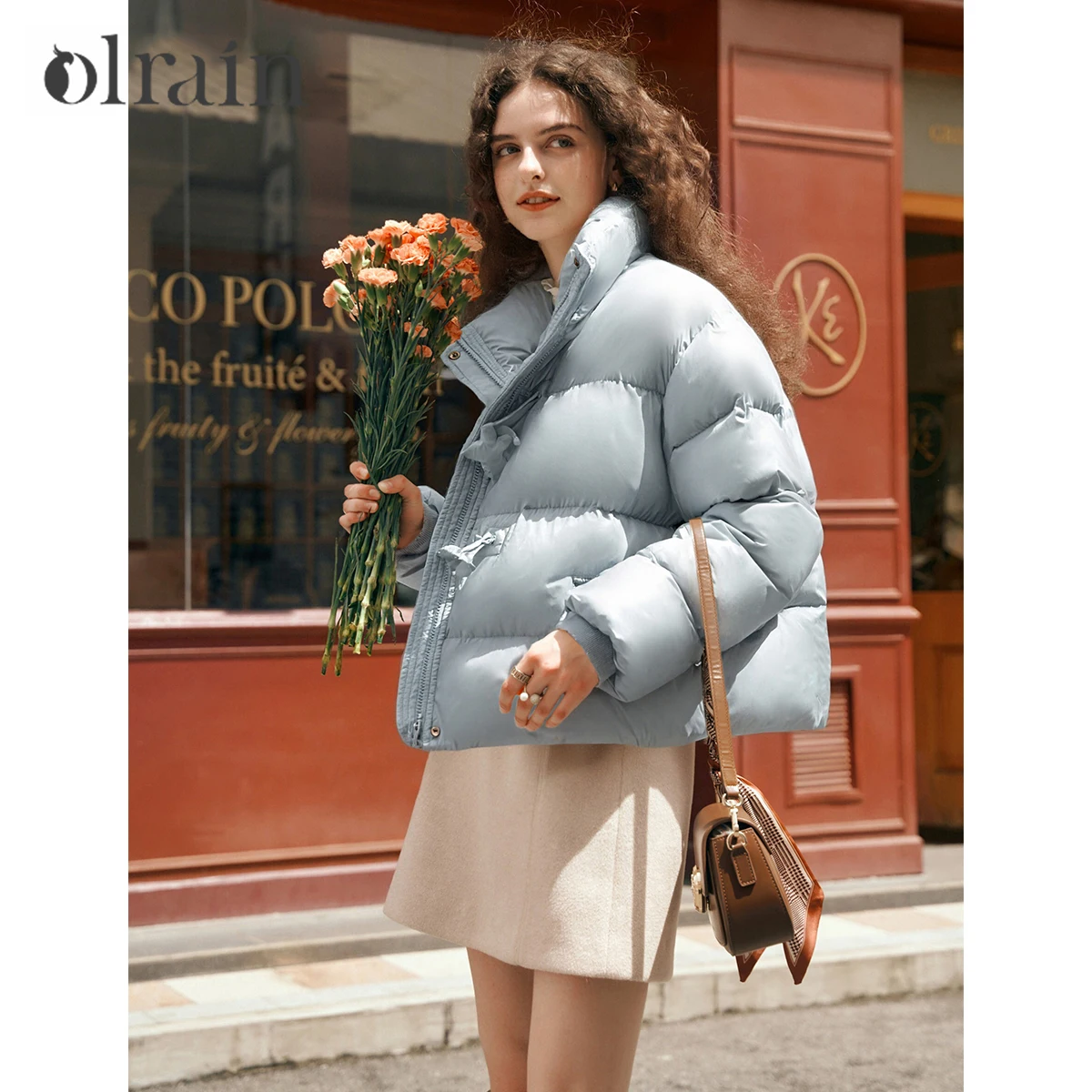 

OLrain Women's Puffer Jacket 2025 Winter Casual Fashion Loose Down Coats Solid Sweet Star-Button Female Clothing GO57DY000829