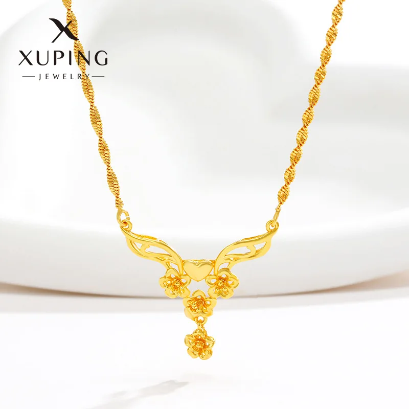 

Luxury 24K 9999 Pure Gold real gold Women's Water Wave Chain Flower Pendant Necklace