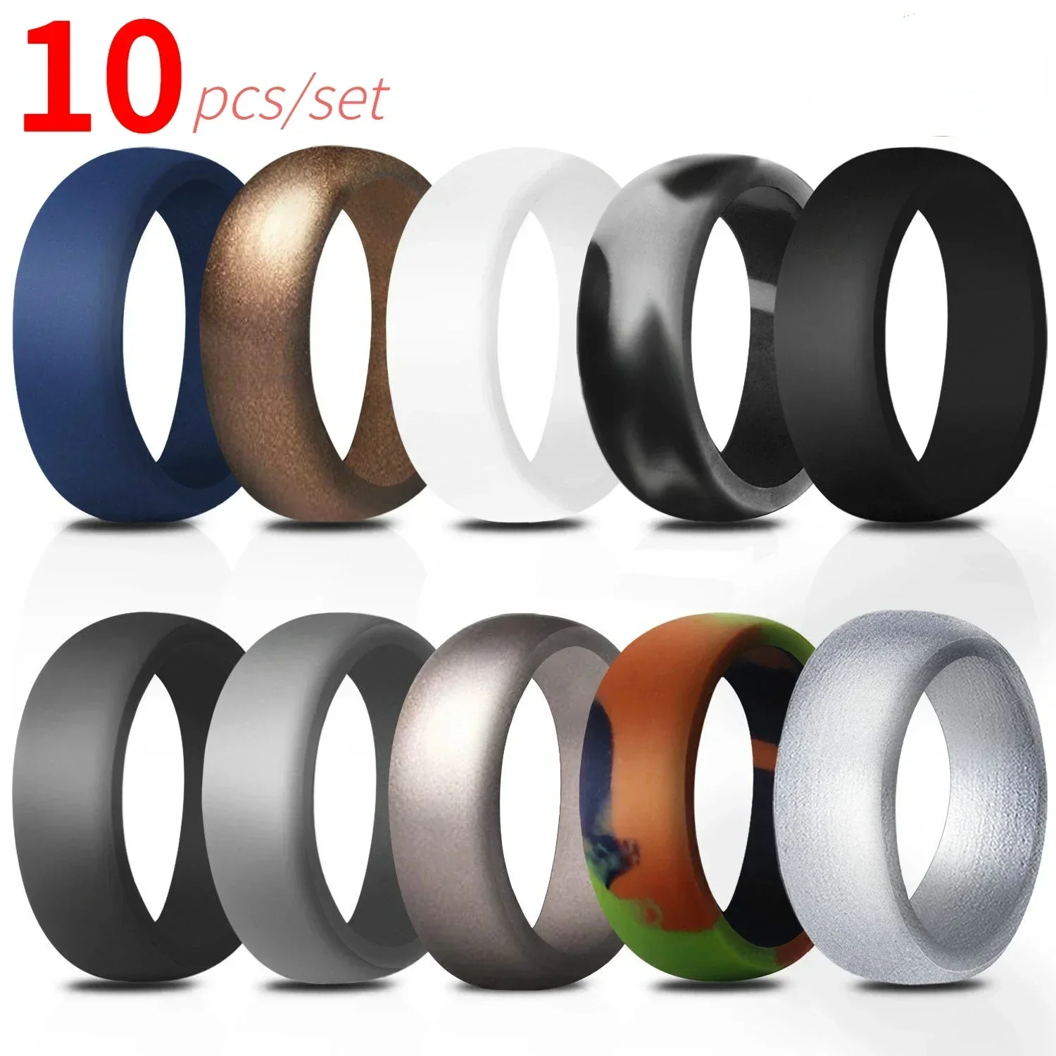 Men's Sports Silicone Ring Set Running 10 Color Wedding Hypoallergenic Flexible Finger Rings - Durable and Comfortable