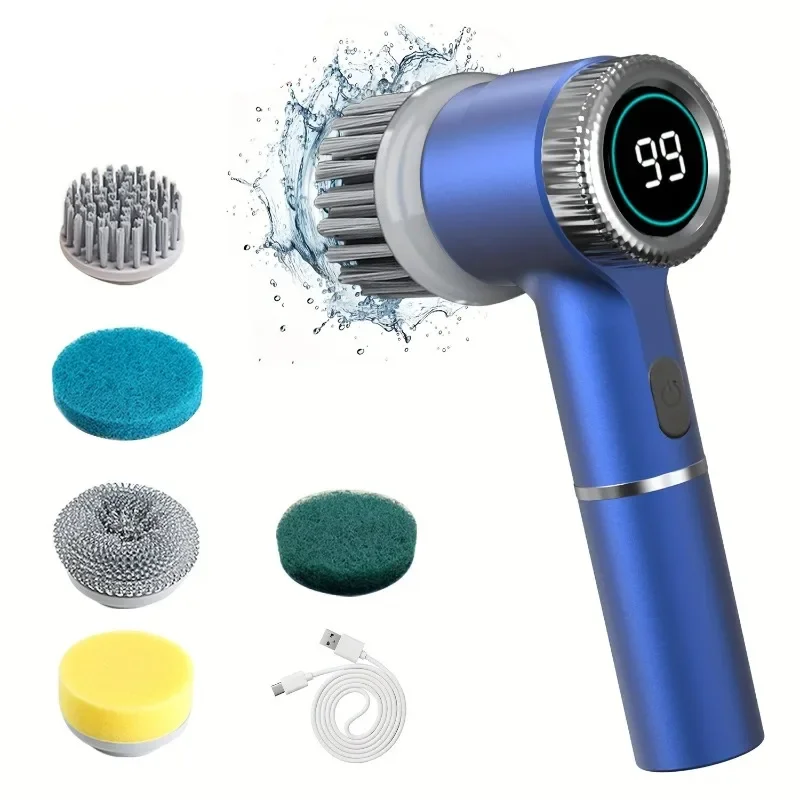 Electric Spin Scrubber With 5 Replaceable Brush Head, Three-speed Adjustable Handheld Rechargeable Shower Scrubber