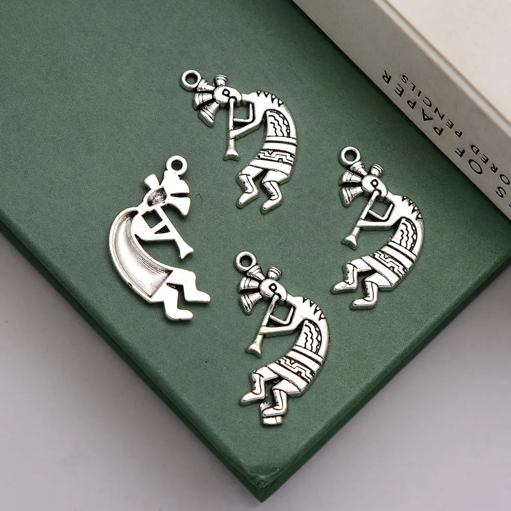 30pcs/lot--15x25mm Antique Silver Plated Indian Traditional Totem Charms Kokopelli Pendants For Diy Jewelry Making Supplies