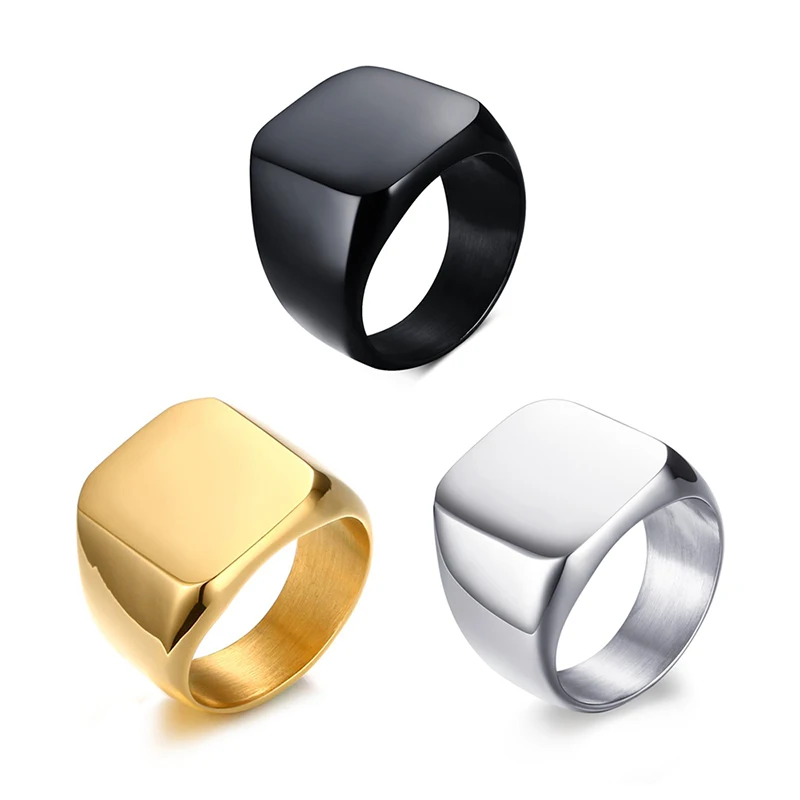 Stainless Steel Mens Rings Square Signet Rings For Men Thumb Ring For Dad Father Jewelry Accessories Party Birthday Gift