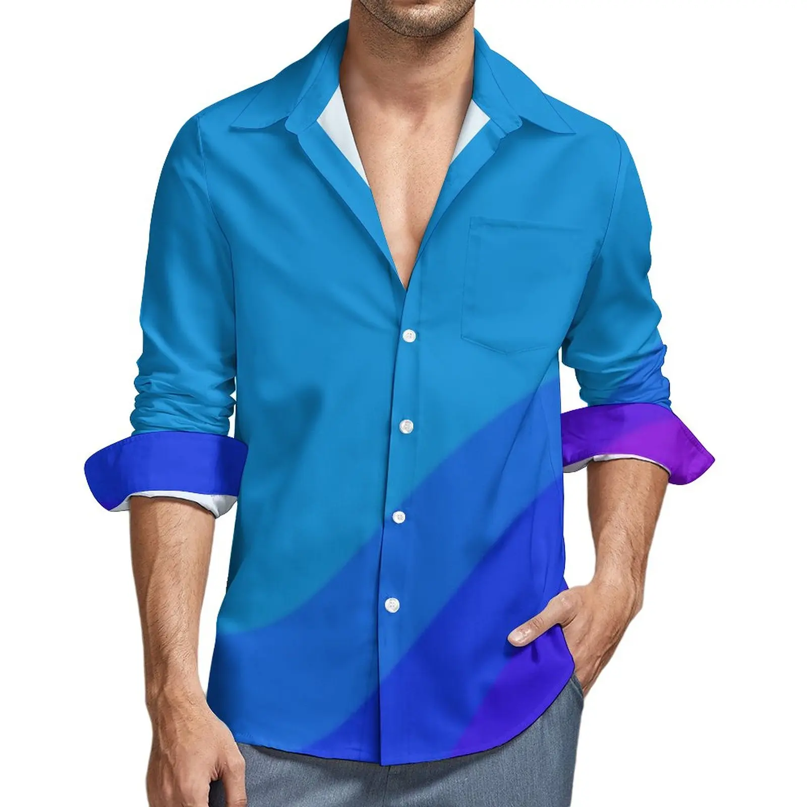 

Блузка с цветным принтом, мужская неоновая рубашка на закате с длинным рукавом, элегантные стильные повседневные рубашки, весенние топы с принтом, большие размеры 4XL