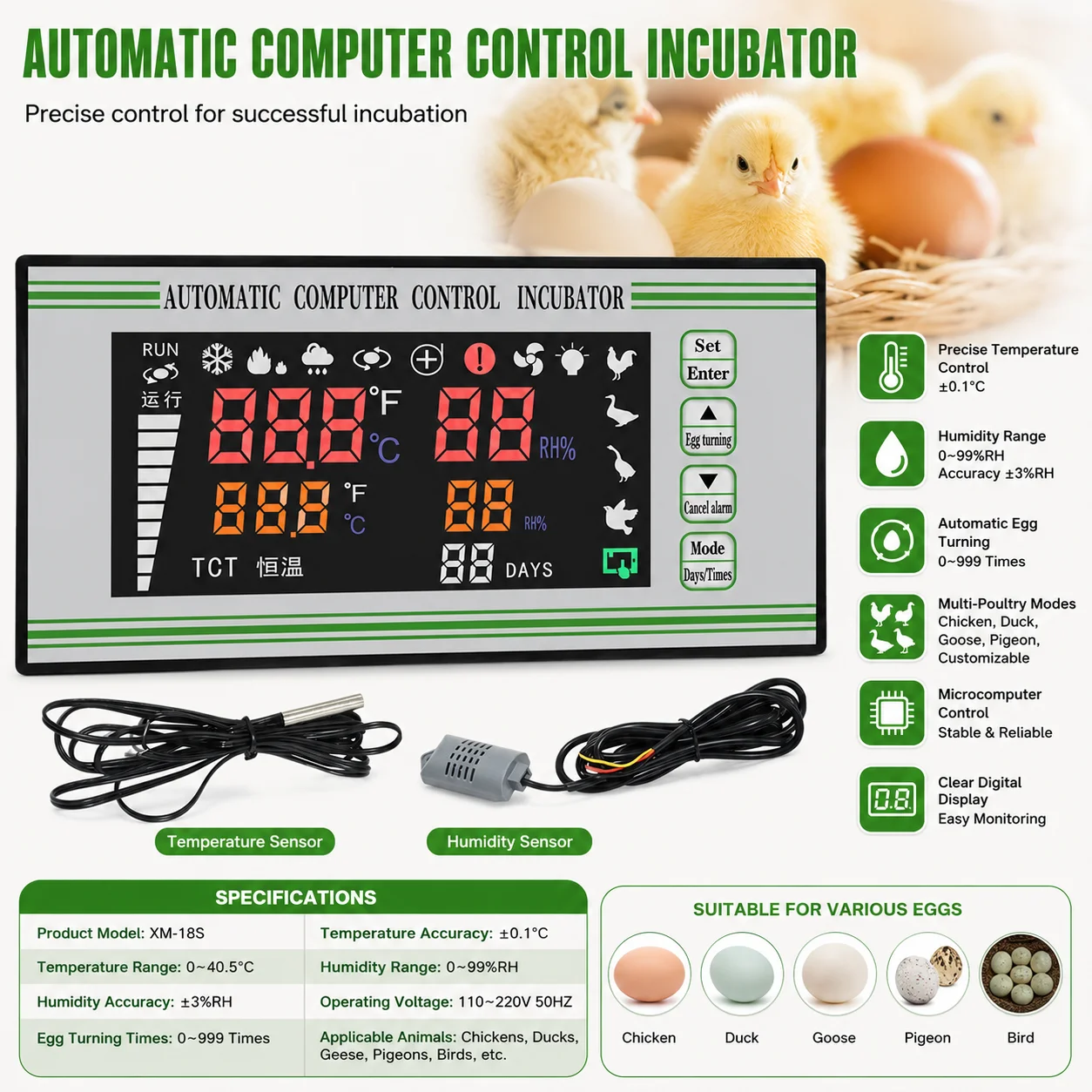 FOR XM 18S Automatic Incubator Controller For Poultry Eggs Chicken Duck Goose Microcomputer Temperature Humidity Control Device