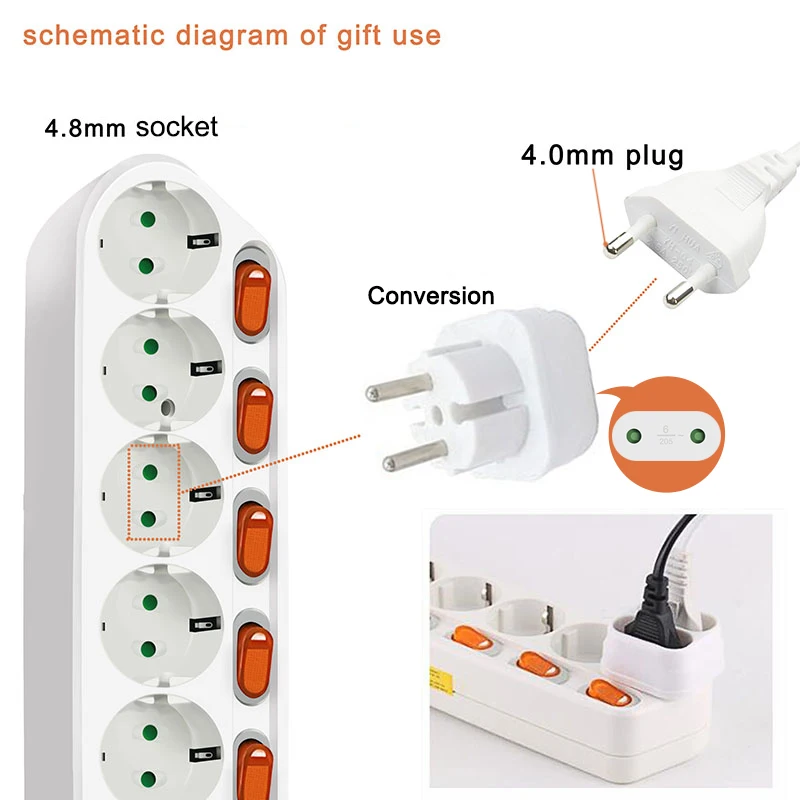 EU Power Strip EU Schuko type Sockets 1.5/2m Cable Multiple Electric Extension Socket With 2 USB Port Fast Charging