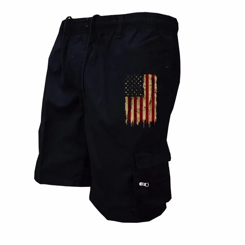 Summer Hot Sale Men's Cargo Shorts Flag Print High Quality Hot Sale Multi-Pocket Casual Men's Outdoor Shorts Cargo Shorts
