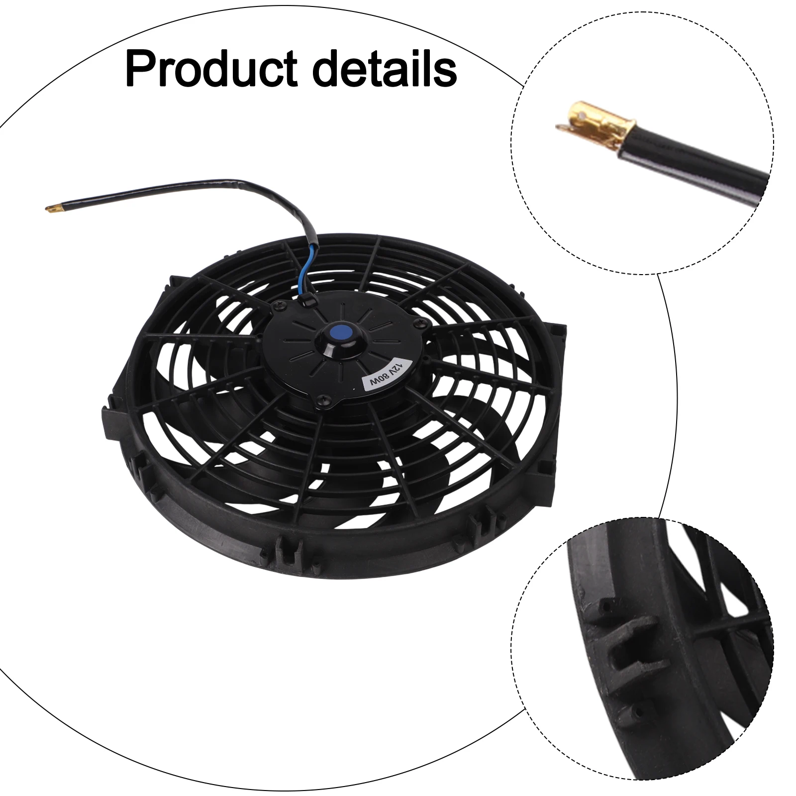 Ventilador de refrigeración de condensación negro, ventilador de radiador eléctrico de 12V, ventilador de refrigeración de 12V, diseño de 10 aspas, construcción de plástico ABS