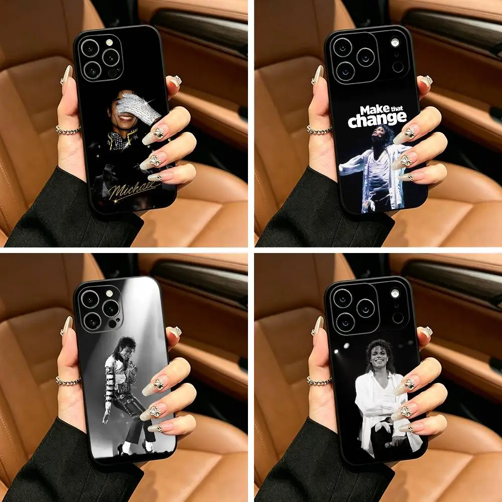 Capa de Telefone King of Pop - Michael J. Jackson para iPhone 17, 16, 15, 14, 13, 12, 11 Pro Max, 16/15/14 Plus, XS - Capa Preta Macia
