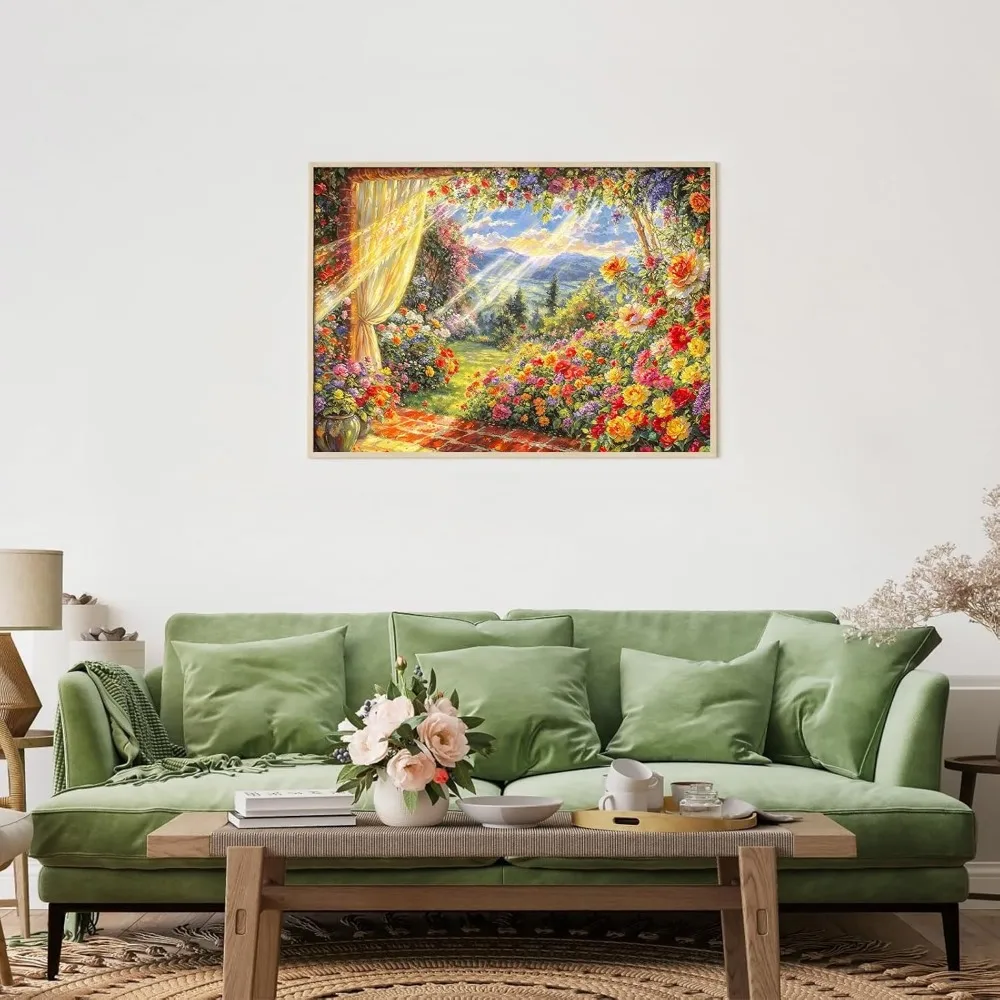 Puzzle drewniane dla dorosłych z motywem ogrodu w blasku słońca, 120/300/500/1000 elementów, układanka krajobrazowa, zabawka edukacyjna, trudna gra na wieczór gier.