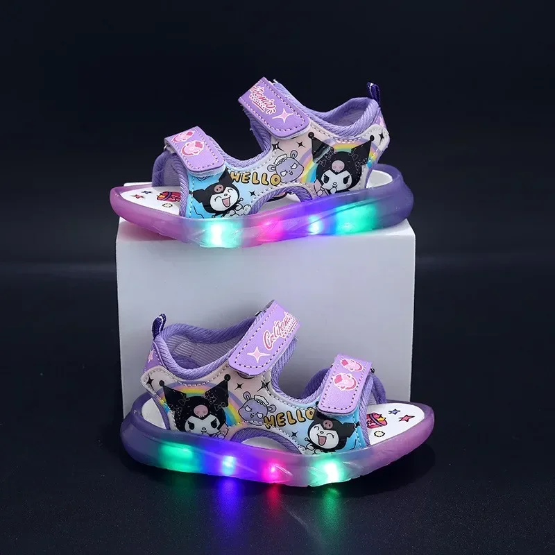 Sanrio Summer Baby LED Light Girls Boys Sandals Cute Cartoon Children\'s Casual Shoes Anti-slip Kids Beach Shoes Outdoor Shoes