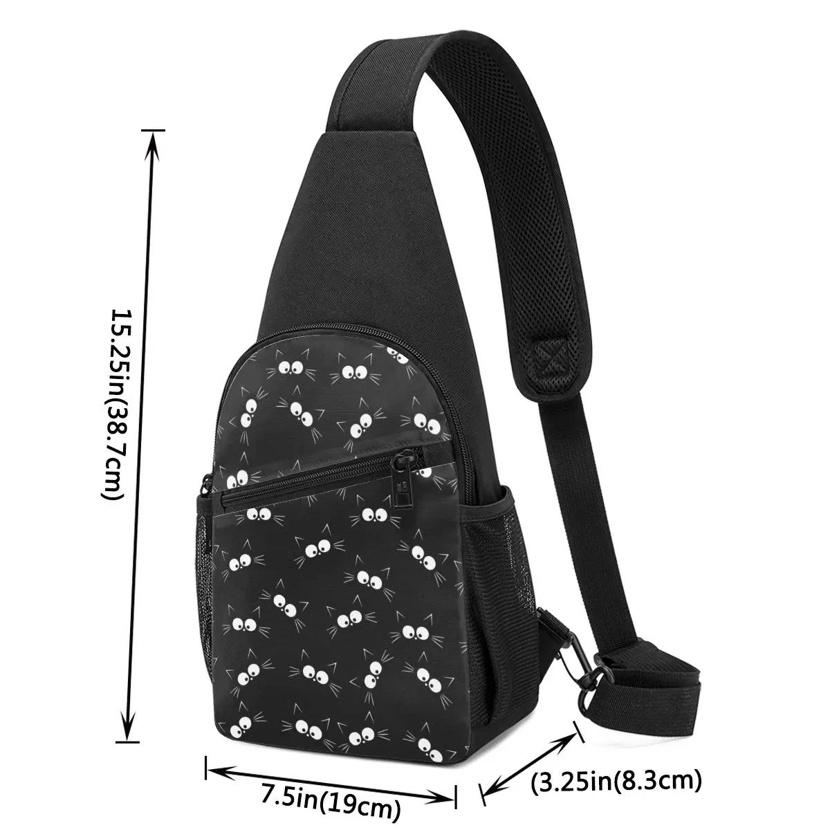 Cute Black Cat Pattern Chest Bag Men Sling Crossbody Backpack Chest Bag Traveling Hiking Daypack Shoulder Bag