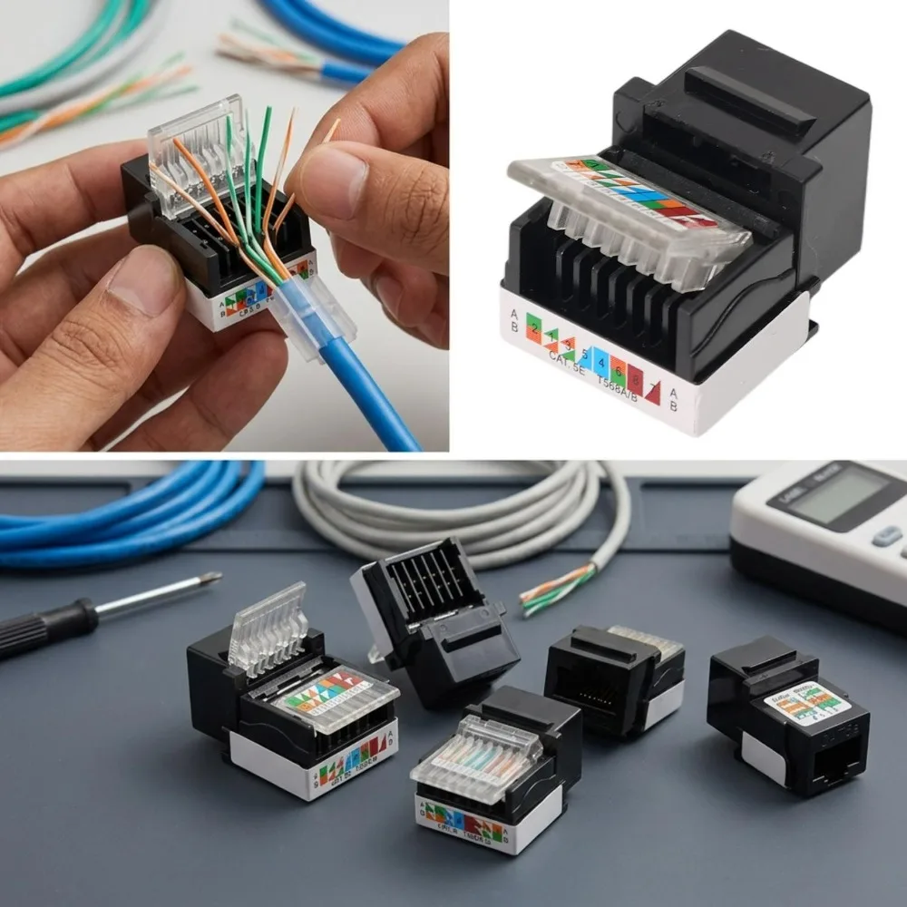 For RJ45 Cat6/Cat5e Ethernet Keystone Jack No Punch-Down Tool-Less RJ45 Module Coupler Ethernet Module Female Jack Wall Adapter - view 5