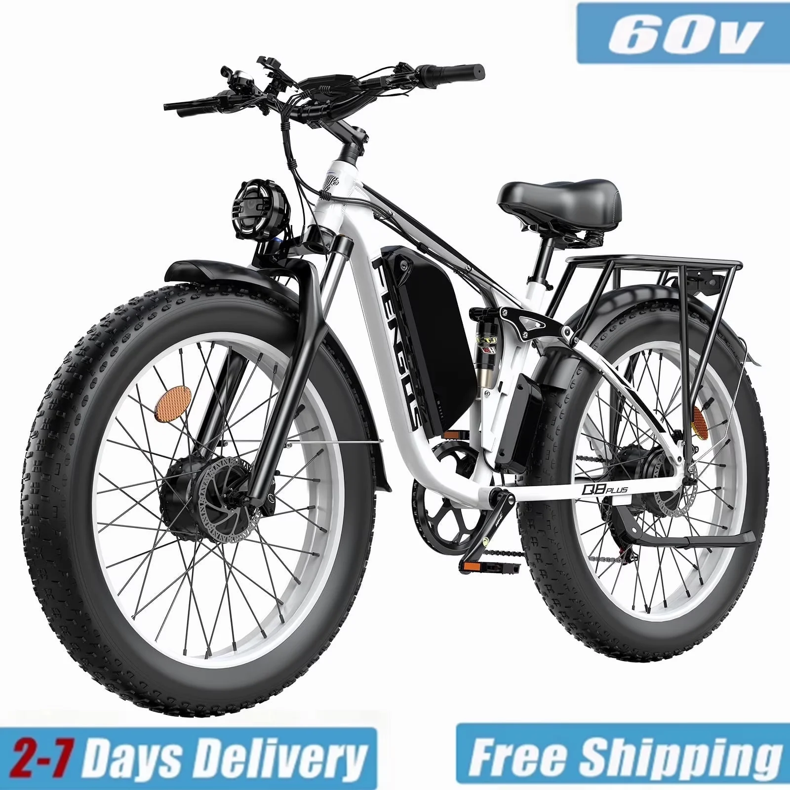 FENGQS Q8 PLUS Dual Motor Electric Bike for Adults, Peak 6000W 60V 1200Wh Removable Battery, 40-100 Miles Long Range Fat Tire E-Bike, Full Lockable Suspension, 7 Speed, 4+2 Riding Modes, 45MPH, 40° Climbing Off Road Electric Bicycle US Warehouse` image 8