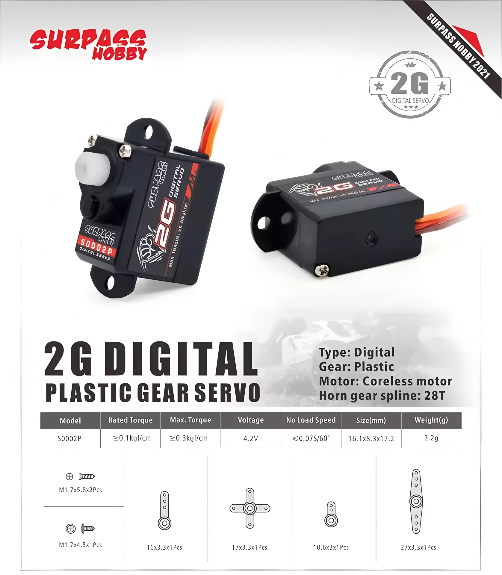 1/2/4 Surpass Hobby 2g 3,7g 9g Micro Digital Mini Servo Metall und Kunststoff Getriebe für Rc Drone Flugzeug Starrflügel Auto Roboter