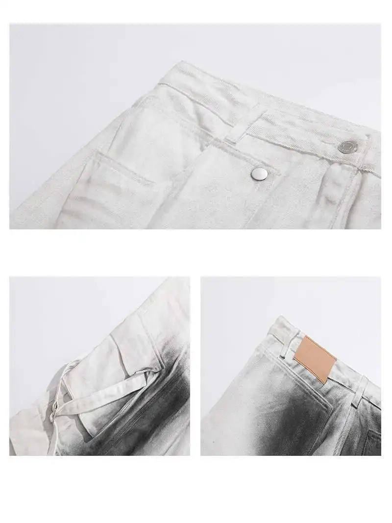 Luzhen contraste tie-tingido solto em linha reta casual calças de carga masculina cor 2025 primavera original muitos bolsos calças de perna larga jy1827