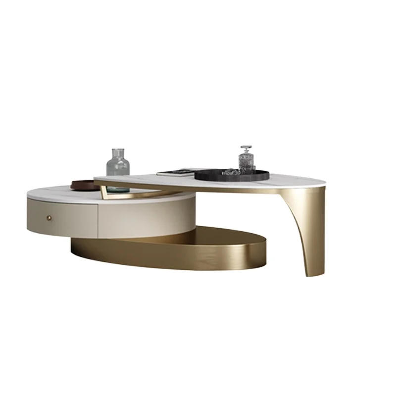 

Modern simple round rock slab surface rotatable multi-functional small coffee table combination