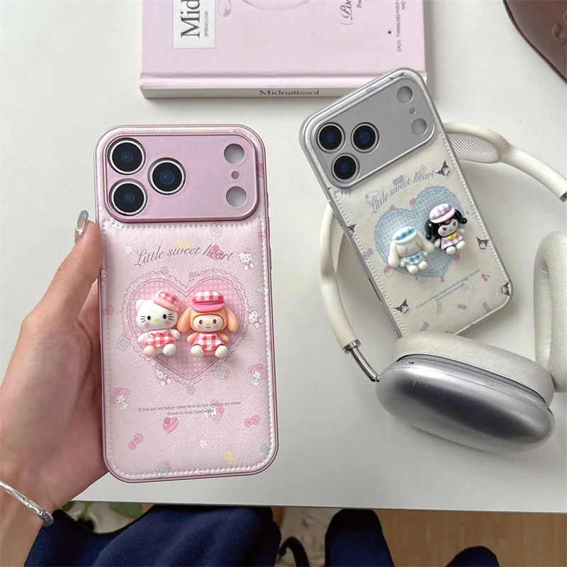 

Fashion Cute 3D Kuromi Leather Phone Case For iPhone 17 Pro 16 14 15 Pro Max Back Cover Shockproof Cartoon Protective Cases