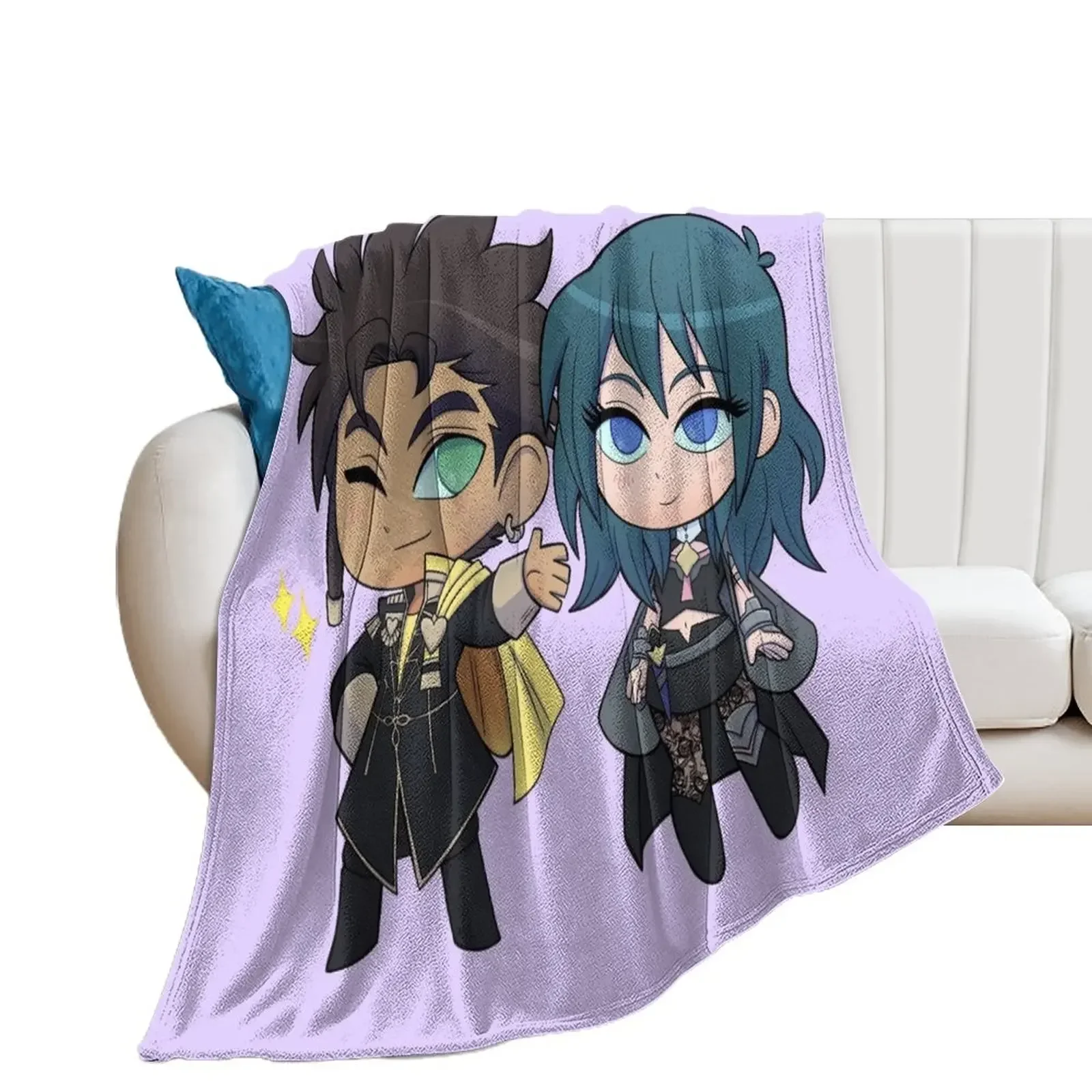 Byleth (F!Byleth) and Claude - Fire Emblem Three Houses - Chibi Cuties Throw Blanket Soft Plaid Sleeping Bag Blankets