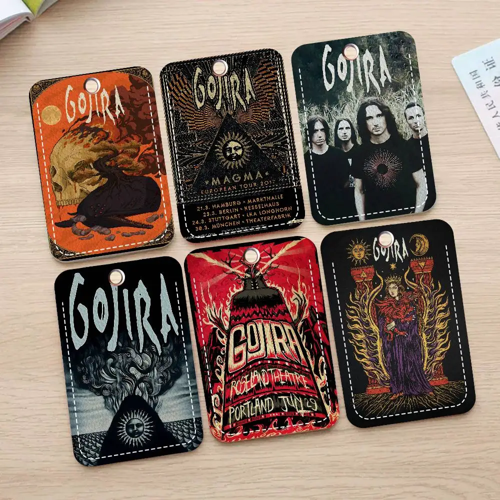 avant-garde metal combination G-Gojira 1Pc PU Leather Card Holder Keychain Key Ring Door Lock Access Tags ID Card Case Keychain