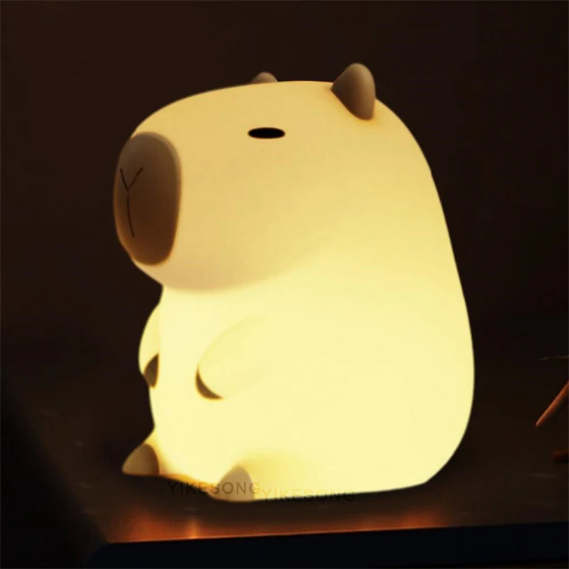 Cute Silicone Mango Capybara Night Light Touch Bedside Sleep Lamp RGB Timing Function Nightlight Gift USB Rechargeable Animal