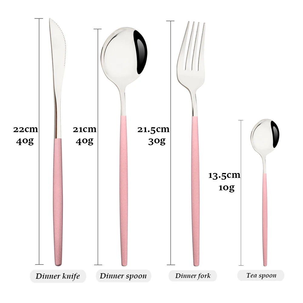 Drmfiy Pink Silver Stainless Steel Dinnerware Set Fork Knife Soup Ice Spoon Cutlery Set Western Flatware Kitchen Silverware Set