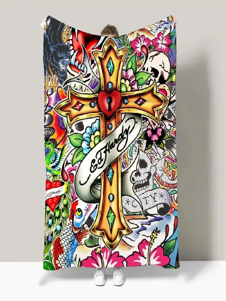 Ed Hardy Inspired Lightweight Throw Blanket  Ideal for Dorms Naps Living Room Office Sofa  AllSeason Use