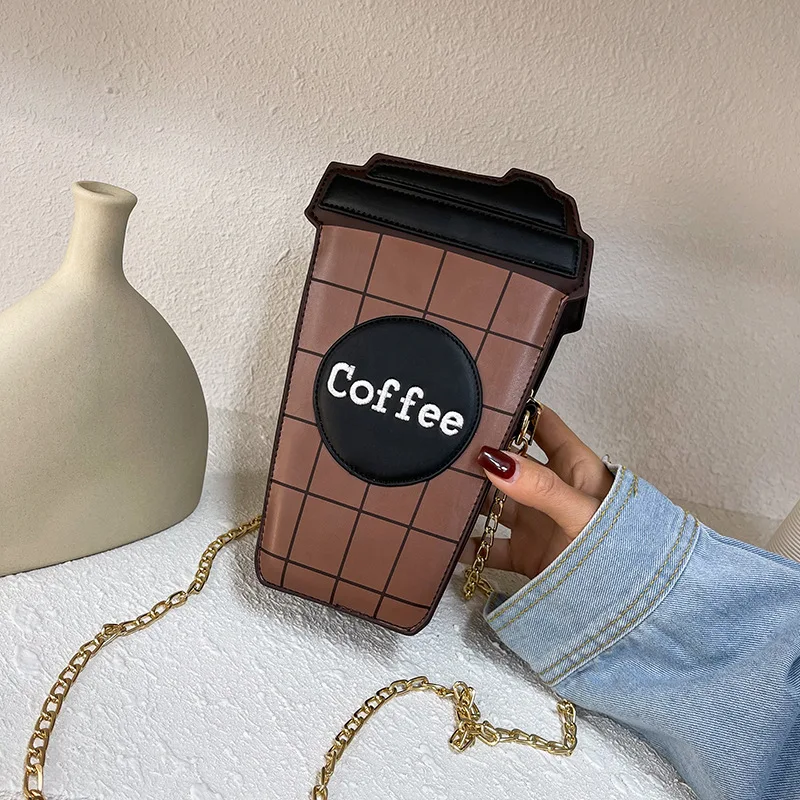 Fun Coffee Cup Shape Chain Shoulder Bag Women Purses and Handbags Fashion Small Crossbody Bag Girls Casual Clutch Bag Pu Leather