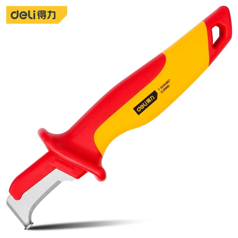 Deli insulated electrician knife1000V insulated electrician stripping knife straight curved hook fixed blade stripping hand tool