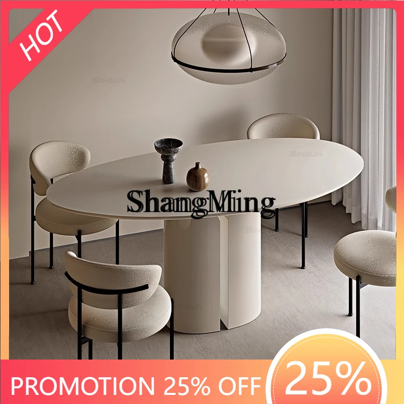 

CL Solid Wood Dining Table for Home Use, Small Apartment, Modern Luxury High-End Feel, New Oval Dining Table