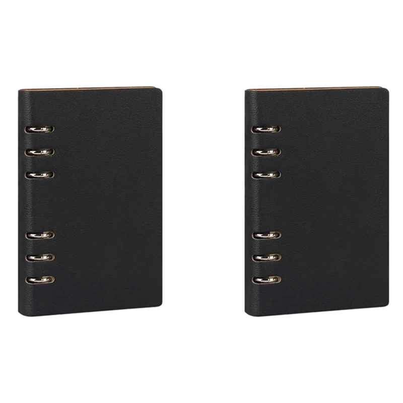 ABRJ-2X Notebook A5 6 fori Copertina in pelle PU Notebook Tasca allentata in pelle Ricaricabile Notebook Raccoglitore Anelli Diario (Nero)