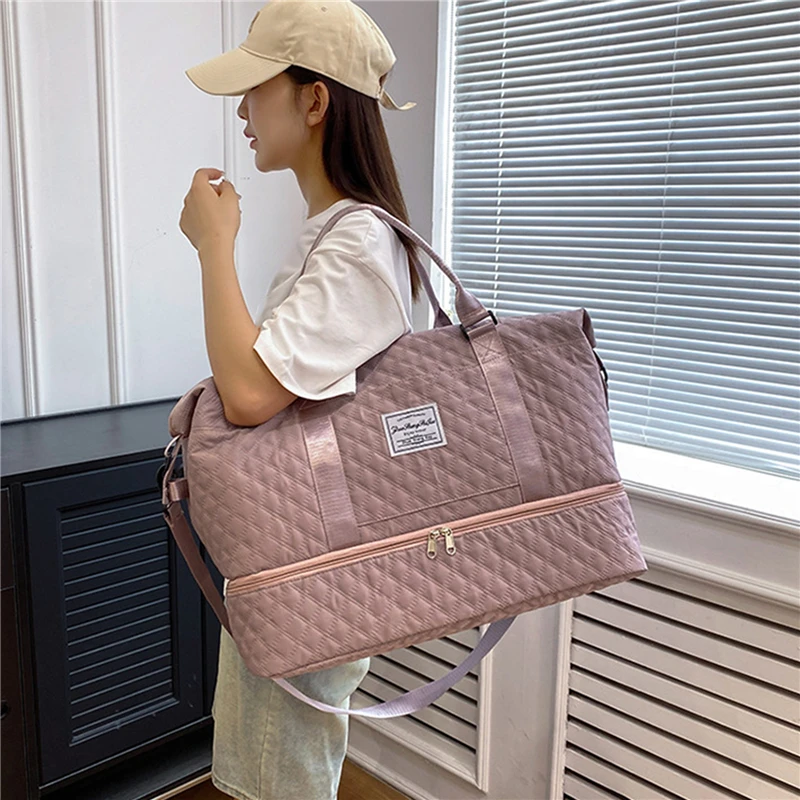 Foldable Travel CrossBag Wet Dry Separation Waterproof Handbag Lingge Large Capacity Solid Tote Bag Women Gym Yoga Shoulder Bags